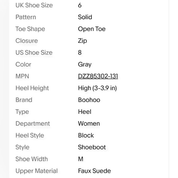 Women's Boohoo Amy Open Back Grey Faux Suede Peeptoe Shoeboot Sz 8 US, 6 UK $48 - Picture 4 of 4